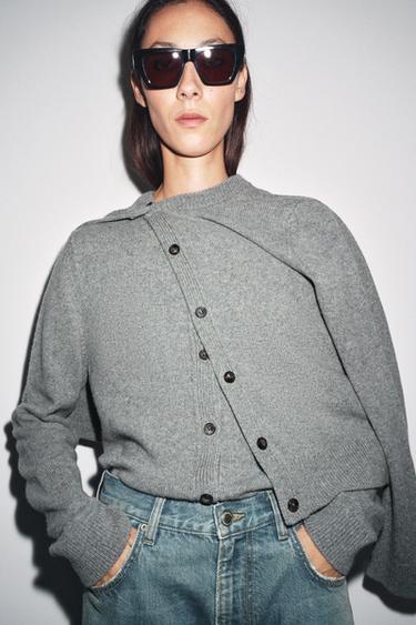 CASHMERE AND WOOL BASIC CARDIGAN - Grey by Zara