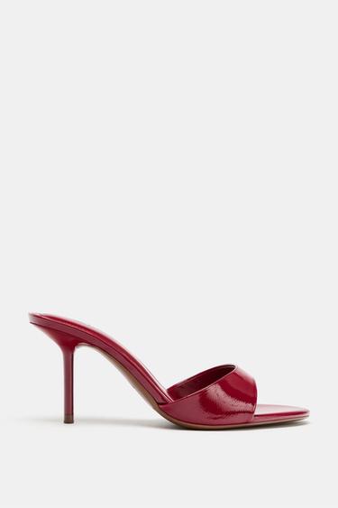 FAUX-PATENT-FINISH HEELED SANDALS - Red by Zara