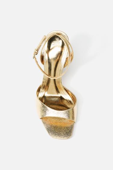 PATENT-FINISH HIGH-HEEL SANDALS - Gold by Zara