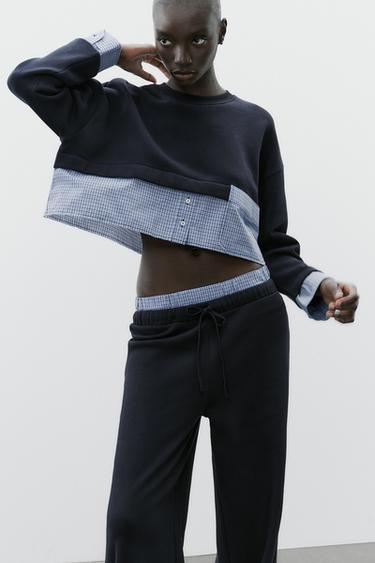 CONTRAST CROPPED SWEATSHIRT - Navy blue by Zara - Image 0