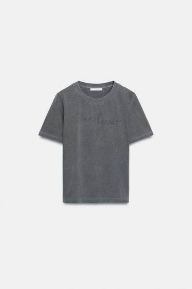 WASHED SLOGAN T-SHIRT - Grey by Zara