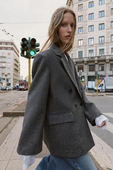OVERSIZE DOUBLE-BREASTED BLAZER - Grey by Zara