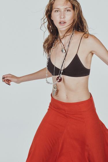 FLARED LONG SKIRT - Red / Coral by Zara