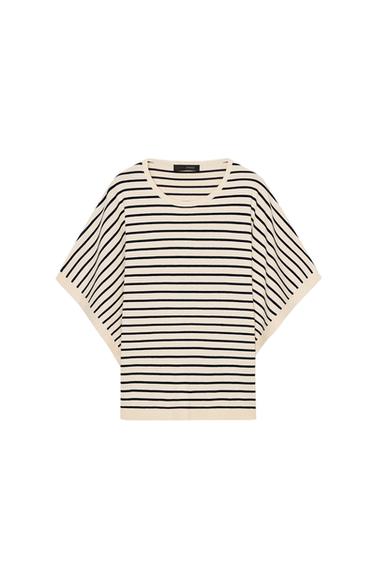 WIDE SHORT SLEEVE KNIT TOP - striped by Zara