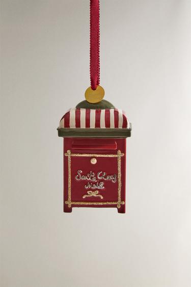 FATHER CHRISTMAS LETTER BOX CHRISTMAS TREE DECORATION - Red by Zara