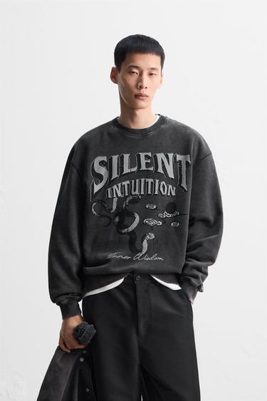 WASHED COMBINATION PRINT SWEATSHIRT - Dark anthracite by Zara