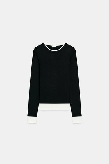 DOUBLE CONTRAST T-SHIRT - Black by Zara