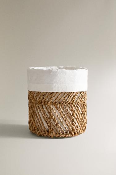 ROUND BASKET WITH COTTON LINING - Light beige by Zara - Image 0