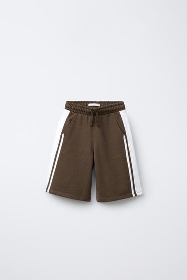 PLUSH BERMUDA SHORTS WITH SIDE STRIPES - Brown by Zara - Image 0