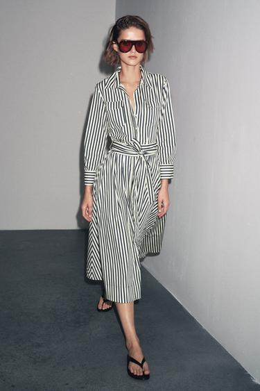 STRIPED SHIRT DRESS ZW COLLECTION - Ecru / Blue by Zara