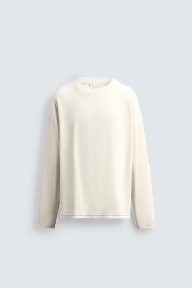 T-SHIRT WITH CONTRAST DOUBLE FINISHES - Butter by Zara