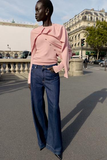 KNIT JUMPER WITH FLORAL BUTTONS - Mid-pink by Zara