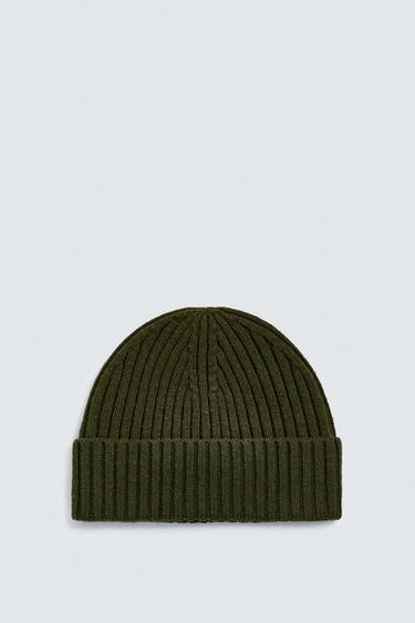 WOOL BLEND KNIT BEANIE - Olive green by Zara