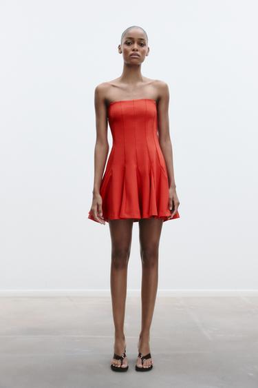 SHORT DRESS WITH GODET DETAIL - Orange by Zara