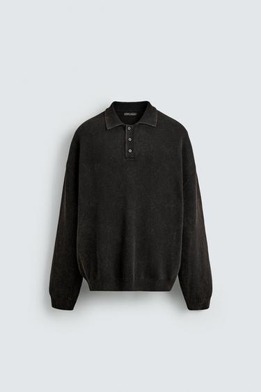 WASHED KNITTED POLO SHIRT - Brown by Zara