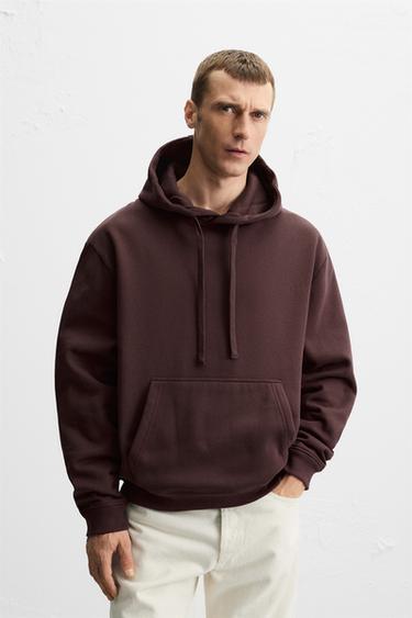 BASIC HOODIE - Burgundy by Zara