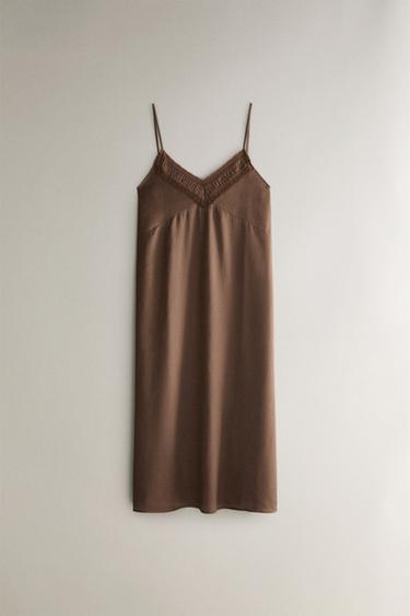 GATHERED SATEEN NIGHTDRESS - Brown by Zara