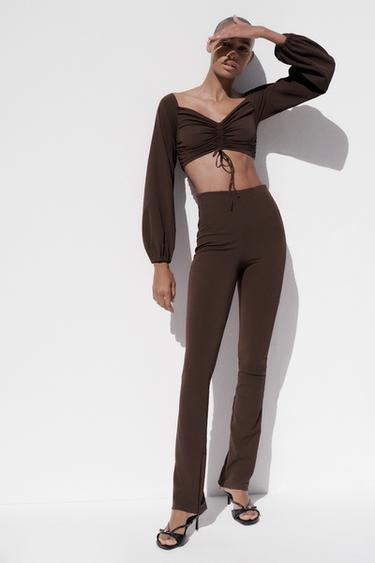 STRETCH GATHERED CROP TOP - Dark brown by Zara - Image 0