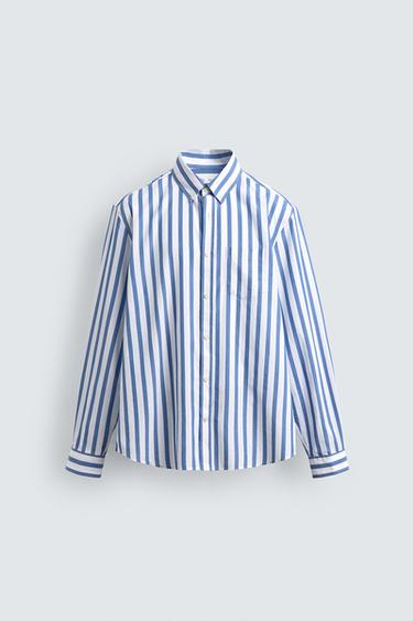 REGULAR FIT STRIPED SHIRT - Blue/White by Zara