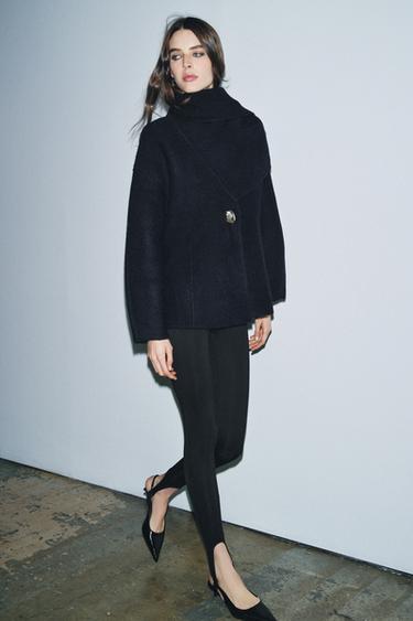 SHORT KNIT COAT WITH SCARF - Navy blue by Zara
