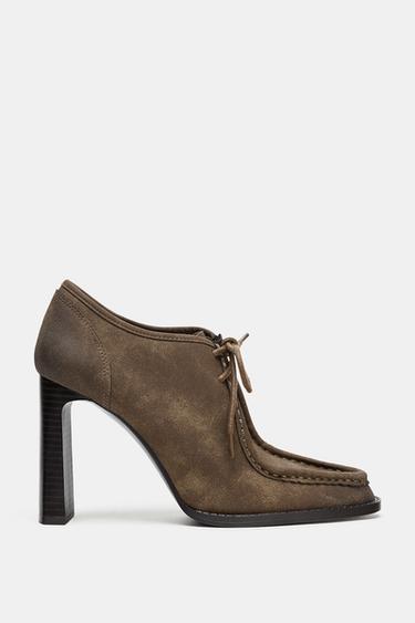 LACE-UP HIGH-HEEL SHOES - Khaki Green by Zara