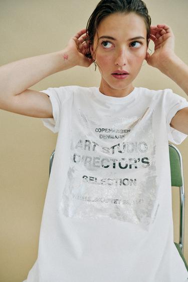 METALLIC SHORT SLEEVE T-SHIRT - Silver by Zara
