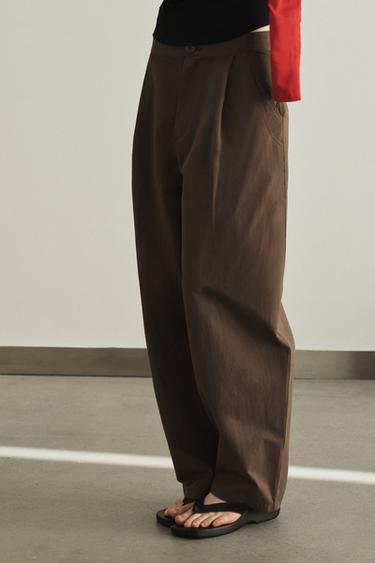 BALLOON TROUSERS WITH PLEATS - Brown / Taupe by Zara