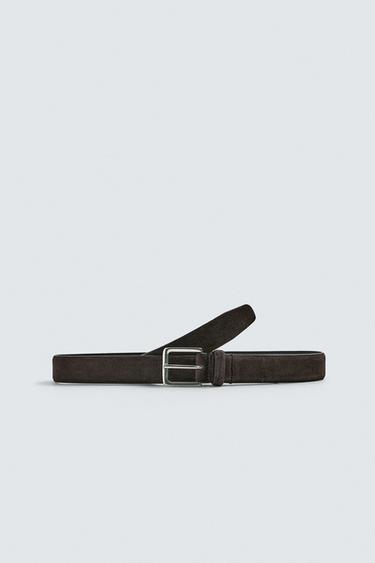 EMBOSSED LEATHER BELT - Taupe grey by Zara