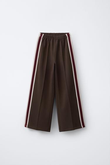 WIDE-LEG TROUSERS WITH MODAL STRIPES - Brown by Zara