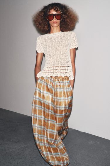 SHORT SLEEVE POINTELLE KNIT TOP - Ecru by Zara - Image 0