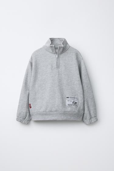 SWEATSHIRT WITH LABEL APPLIQUÉ - Grey marl by Zara