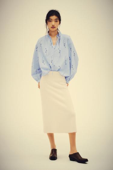 PLAIN KNIT MIDI SKIRT - Ecru by Zara
