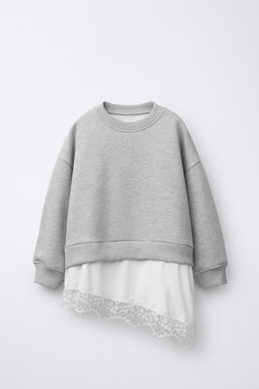 SWEATSHIRT WITH DOUBLE LACE HEM - Grey marl by Zara