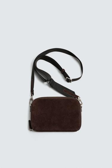 LEATHER CROSSBODY BAG - Brown by Zara