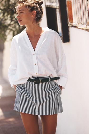 STRIPED CULOTTES WITH BELT - striped by Zara