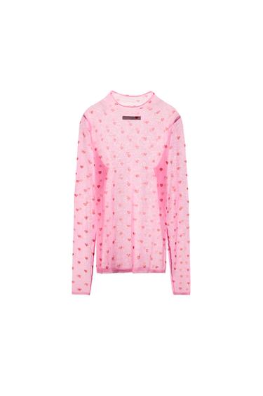 FINE KNIT TOP WITH HEARTS - Pink marl by Zara