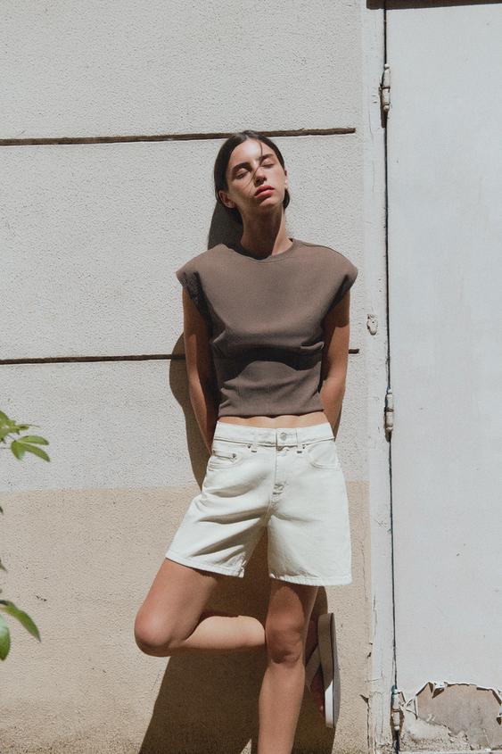 TEXTURED CORSETRY-INSPIRED TOP - Mink by Zara - Image 0