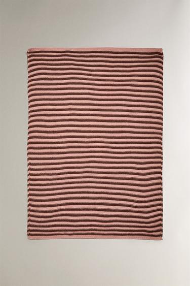 CHILDREN'S STRIPED CHENILLE BLANKET - Pink by Zara