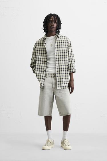 BAGGY FIT DENIM BERMUDAS - Grey by Zara