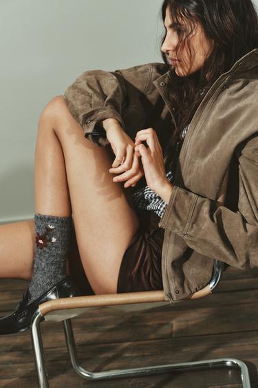 100% VOLUME SUEDE LEATHER JACKET - Light khaki by Zara