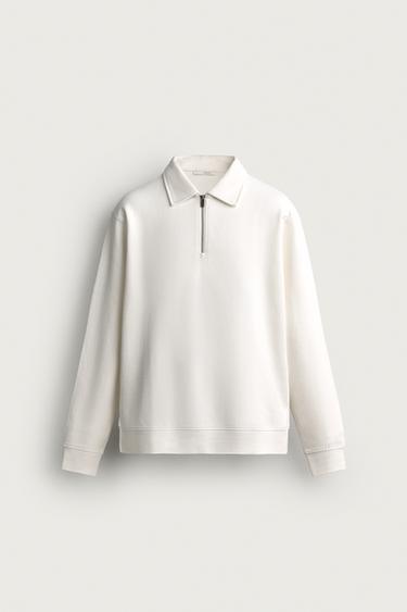 INTERLOCK ZIP POLO SWEATSHIRT - Oyster-white by Zara