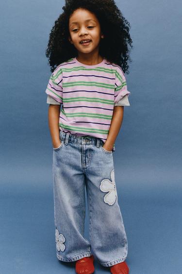 WIDE-LEG JEANS WITH FLOWERS - Blue by Zara