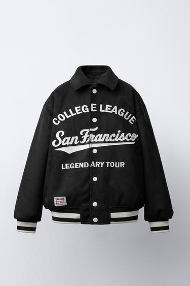 FAUX SUEDE EMBROIDERED TEXT BOMBER JACKET - Black by Zara