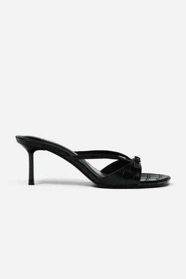 TEXTURED HEELED SANDALS WITH BUCKLE - Black by Zara