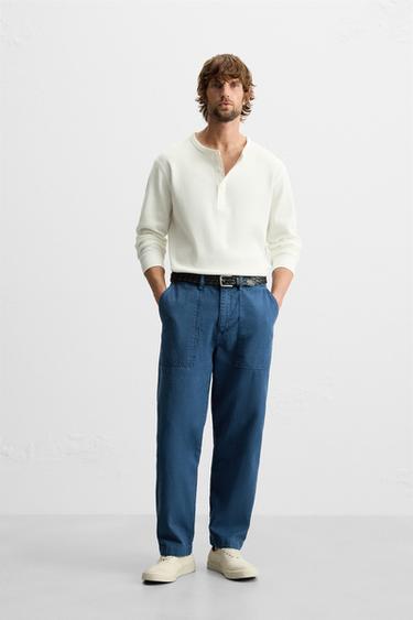 WASHED REGULAR FIT TROUSERS - Blue by Zara - Image 0