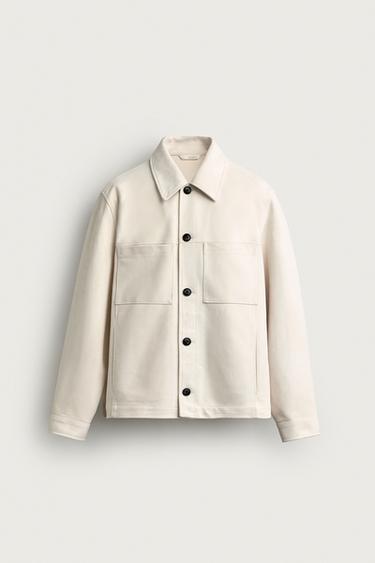 REGULAR FIT FAUX SUEDE OVERSHIRT - Oyster-white by Zara