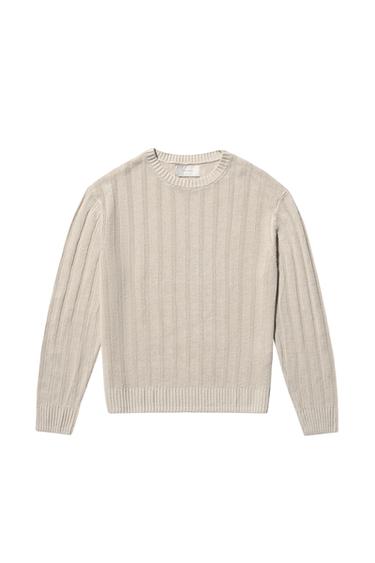 100% LINEN RIBBED SWEATER - Stone by Zara