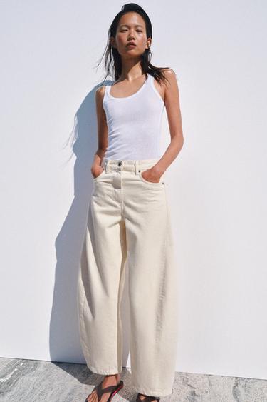 ZW COLLECTION ANKLE BALLOON MID-WAIST JEANS - Ecru by Zara