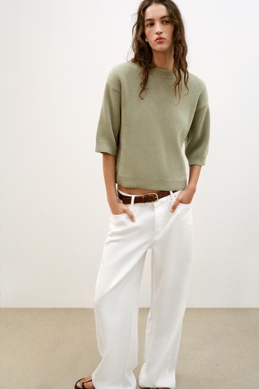 KNIT JUMPER WITH SHOULDER PADS - Light green by Zara