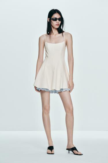 SHORT DRESS WITH CONTRAST HEM - Ecru by Zara